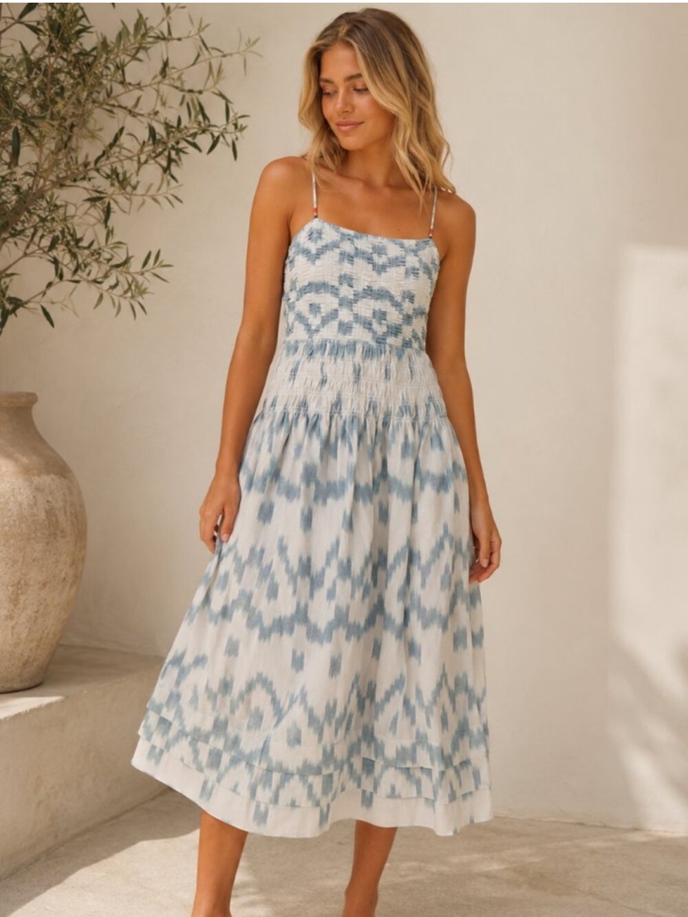 Saylor Adalene Cotton Ikat Midi Sundress Size Small 8432